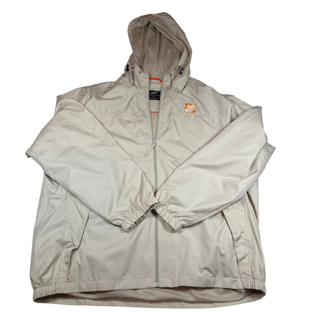UltraClub Mens XL Tan Home Depot Windbreaker Jacket‎ Hooded Water Resistant NWT